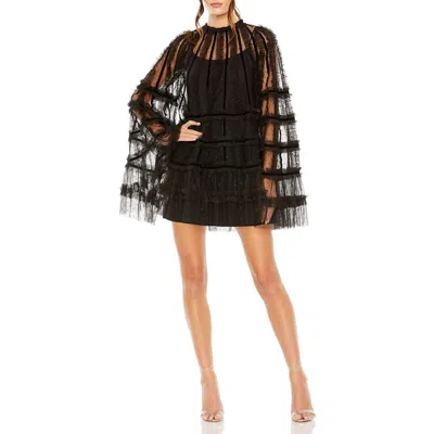MAC DUGGAL MAC DUGGAL HIGH NECK RUFFLE BELL SLEEVE TRAPEZE DRESS