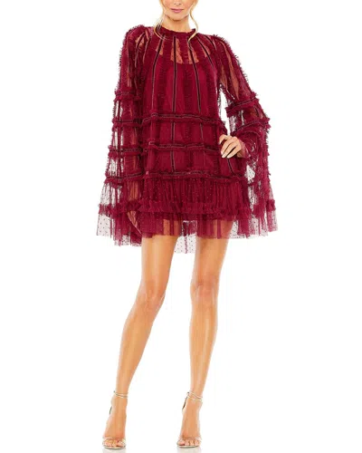Mac Duggal High-neck Ruffle Bell Sleeve Trapeze Dress In Red