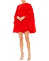 Mac Duggal High Neck Ruffle Hem Cape Mini Dress
