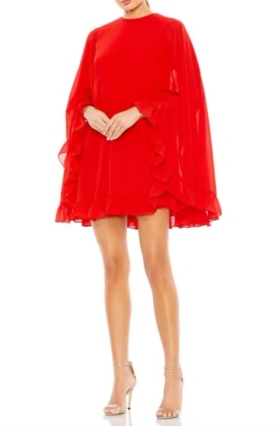 Mac Duggal High Neck Ruffle Hem Cape Mini Dress