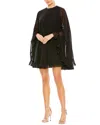 Mac Duggal Ruffle Long Sleeve Chiffon Minidress In Black