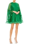 Mac Duggal Ruffle Long Sleeve Chiffon Minidress In Deep Green