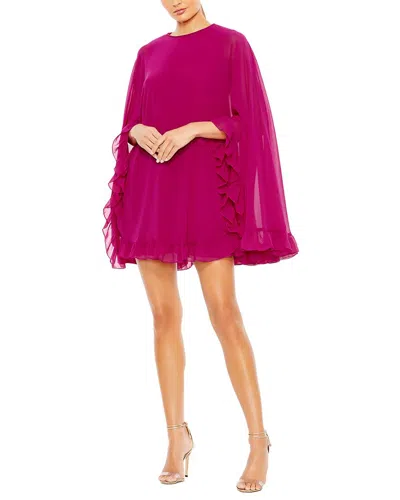 Mac Duggal High Neck Ruffle Hem Cape Mini Dress In Pink