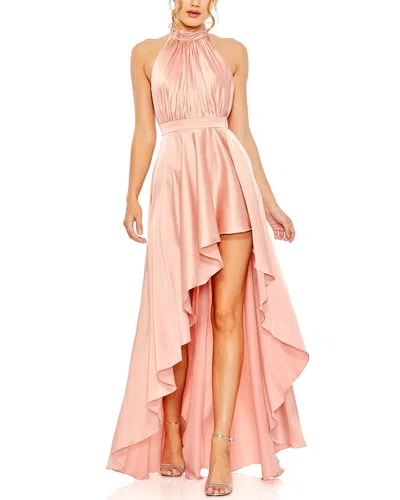 MAC DUGGAL MAC DUGGAL HIGH-NECK SATIN HIGH LOW GOWN