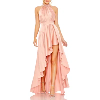MAC DUGGAL MAC DUGGAL HIGH NECK SATIN HIGH LOW GOWN