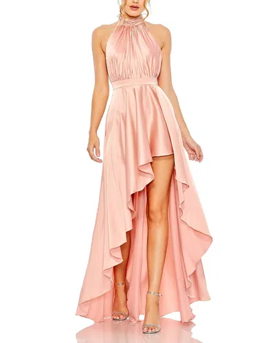 MAC DUGGAL HIGH NECK SATIN HIGH LOW GOWN