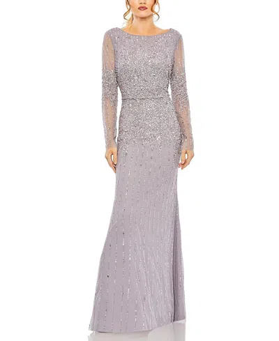 MAC DUGGAL HIGH NECK SEQUIN EMBELLISHED LONG SLEEVE A LINE GOWN