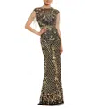 Mac Duggal High Neck Sleeveless Beaded Fringe Fitted Gown In Multi