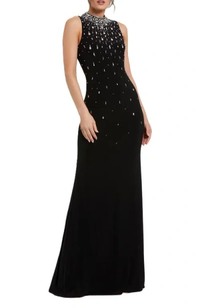 MAC DUGGAL MAC DUGGAL HIGH NECK SLEEVELESS BEADED JERSEY FITTED GOWN