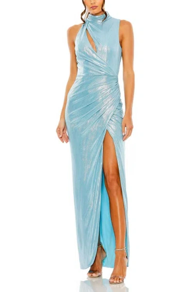 MAC DUGGAL MAC DUGGAL HIGH NECK SLEEVELESS CUT-OUT METALLIC GOWN