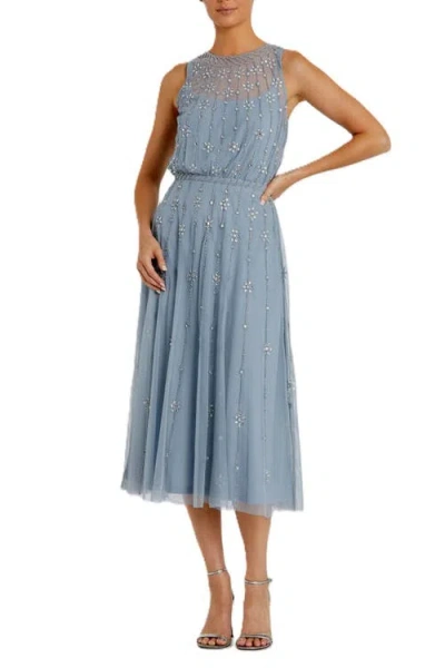 Mac Duggal High Neck Sleeveless Embelished A Line Dress In Powder Blue