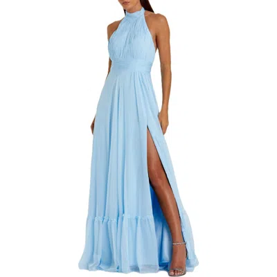 MAC DUGGAL MAC DUGGAL HIGH NECK TIERED CHIFFON HALTER GOWN