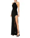 Mac Duggal Beaded Halter Jersey Evening Gown In Black