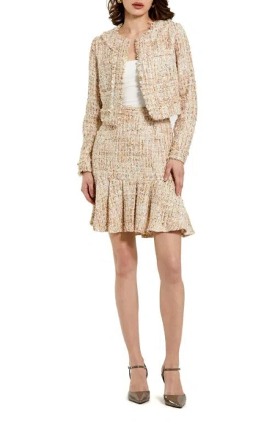 MAC DUGGAL MAC DUGGAL HIGH WAIST PLEATED BOUCLE MINI SKIRT
