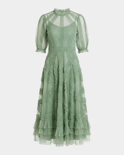 Mac Duggal 8058 Short Ruffled Tiered Cocktail Midi Dress In Green