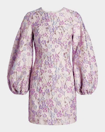 Mac Duggal Brocade Floral Balloon Sleeve Mini Dress In Purple