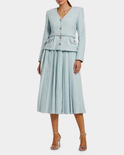 Mac Duggal Ieena Boucle Tailored Midi Dress In Blue