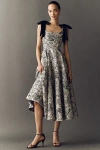 Mac Duggal Brocade A Line Midi Dress With Bow Straps In Multi