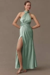Mac Duggal Women's Halterneck Open-back Satin Gown In Green