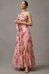 Mac Duggal Ieena For  One-shoulder Cutout Floral Maxi Dress