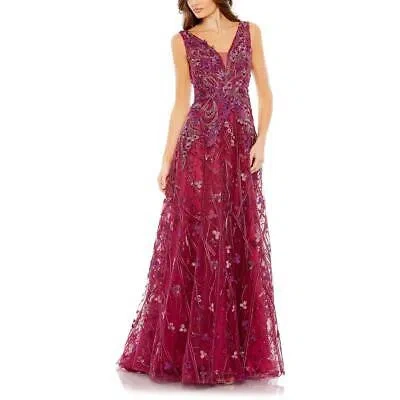 Pre-owned Mac Duggal Ieena For  Womens Embellished Illusion Evening Dress Gown Bhfo 2858 In Red