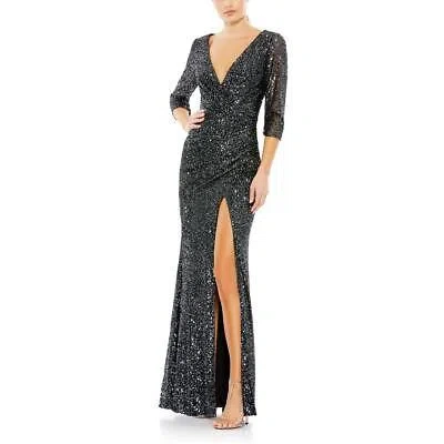 Pre-owned Mac Duggal Ieena For  Womens Sequined Plunge Evening Dress Gown Bhfo 7501 In Gray