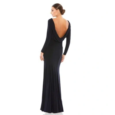 Pre-owned Mac Duggal Ieena  - 25929 Long Sleeve Cowl Back Long Gown Navy In Blue