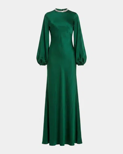 Mac Duggal Ieena Satin Sheath Gown In Emerald