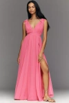 Mac Duggal Ieena V-neck Chiffon Maxi Dress In Pink