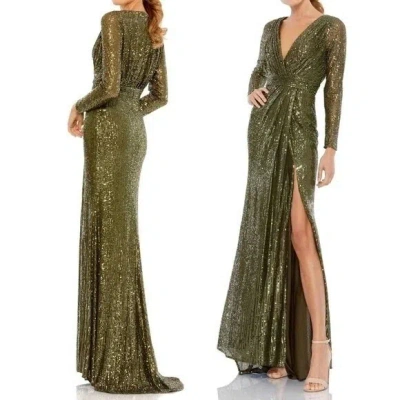 Pre-owned Mac Duggal Ienna For  Sequin Long Sleeve Maxi Gown Olive Green Size 10 26490