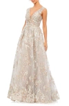 Mac Duggal Illusion Embroidered Sequin Sleeveless Gown In Cream Multi