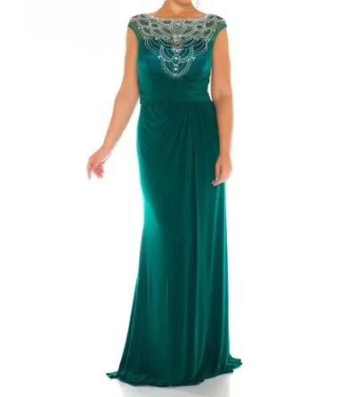 Mac Duggal Illusion Neck Beaded Gown - Plus In Deep Emerald In Green