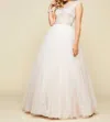 Mac Duggal Illusion Neck Tulle Ball Gown In Ivory/nude In Multi