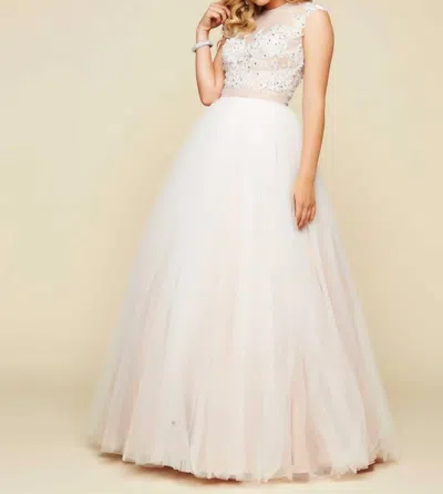 Mac Duggal Illusion Neck Tulle Ball Gown In Ivory/nude In Multi