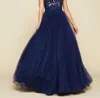Mac Duggal Illusion Neck Tulle Ball Gown In Midnight In Multi
