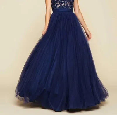 Mac Duggal Illusion Neck Tulle Ball Gown In Midnight In Multi