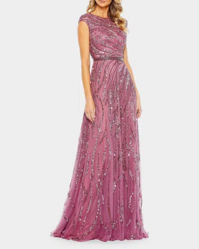 Mac Duggal Illusion Sequin-embellished A-line Gown In Purple