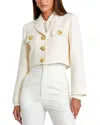 Mac Duggal Cropped Tweed Floral Button Jacket