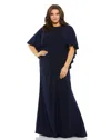 Mac Duggal Jersey Cape Sleeve A Line Gown (plus) In Blue