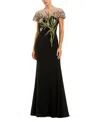 Mac Duggal Jersey Floral Embroidered Illusion Neck Gown In Black