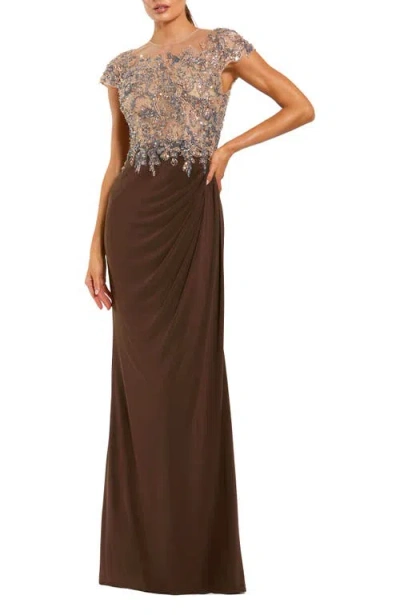 MAC DUGGAL MAC DUGGAL JERSEY GOWN WITH CRYSTAL APPLIQUE SHEER BODICE