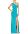 Mac Duggal Jersey One Shoulder Draped Back Gown In Blue