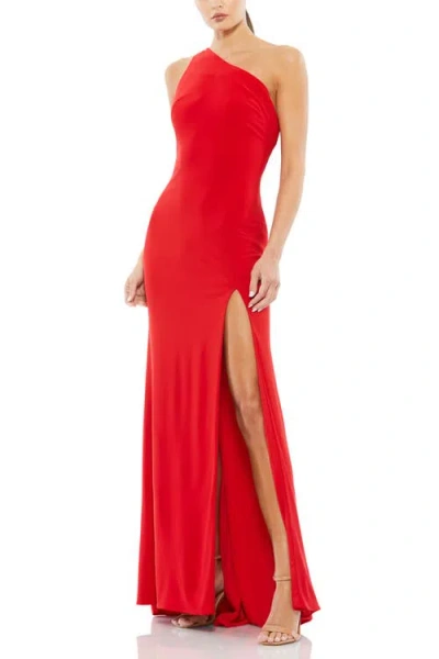 Mac Duggal Jersey One-shoulder Draped Back Gown In Red