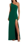 Mac Duggal Jersey One Shoulder Draped Back Gown In Emerald