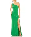 Mac Duggal Jersey One Shoulder Draped Back Gown In Green