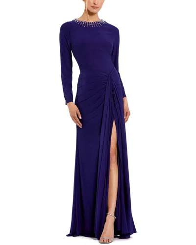 Mac Duggal Jersey Ruched Gown In Blue