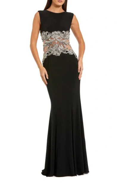 Mac Duggal Jersey Sleeveless Gown With Beaded Waist Detail In Black