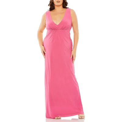 Mac Duggal Jersey V-neckline Cutout Gown In Hot Pink