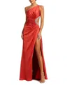 Mac Duggal Crystal Embellished Side Cutout One-shoulder Gown In Red