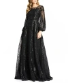 Mac Duggal Sequin Long Sleeve A-line Gown In Black